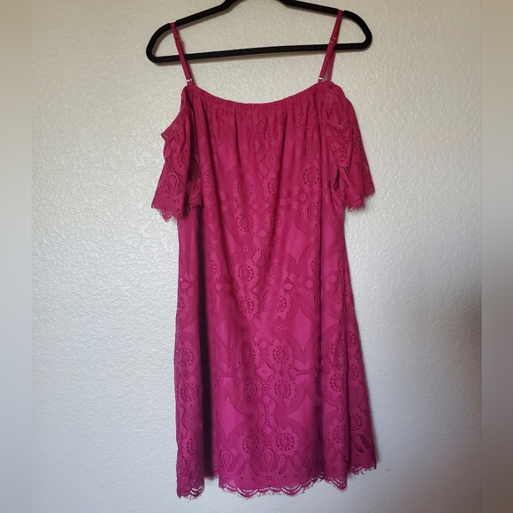 No Comment Dark Pink Tunic Lace Off the Shoulder Dress Women's Plus Size 2XL - Picture 2 of 12